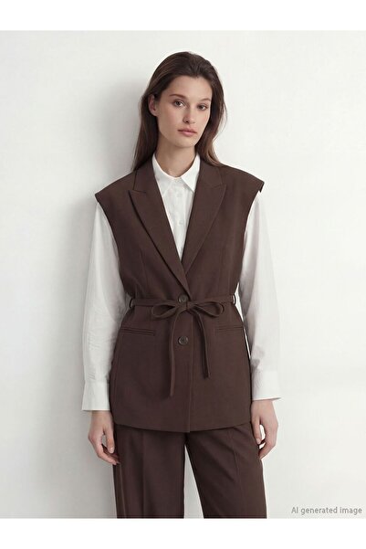 LC Waikiki Jacket Collar Belted Women's Classic Vest