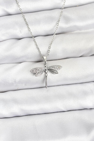 shopwave سلسلة فولاذية 316L فضية اللون على شكل اليعسوب مرصعة بحجر الزركون للنساء