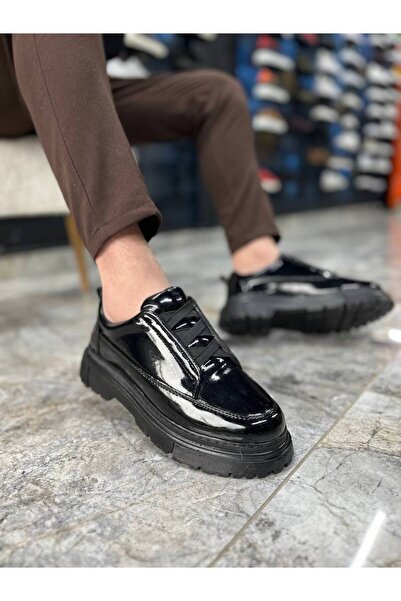 Arda Kuback Akb-703 Men's Charcoal Patent Leather Elastic Casual Shoes