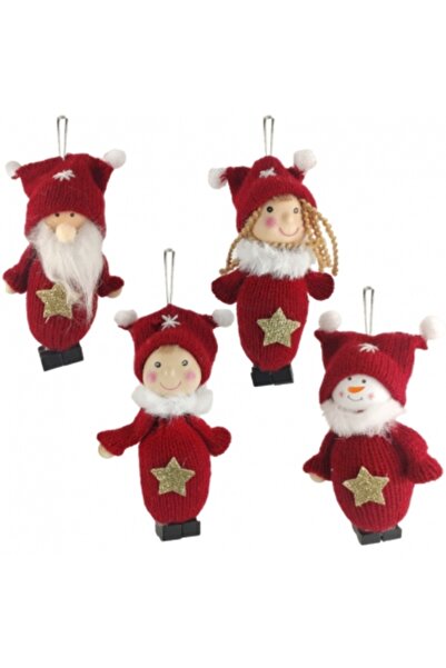 Decoratiuni Dulci Christmas tree decoration doll with red knitted clothes 13cm