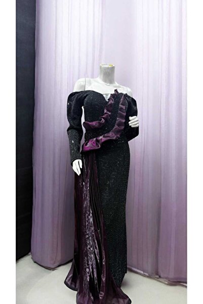 SERA Black evening dress with crepe sequins