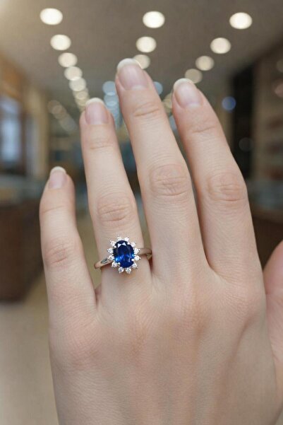 BİDOLUTAKI Orjinal Safir Doğal Taş Ayarlanabilir Yüzük