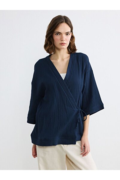 LC Waikiki Double Breasted Collar Textured Women's Kimono