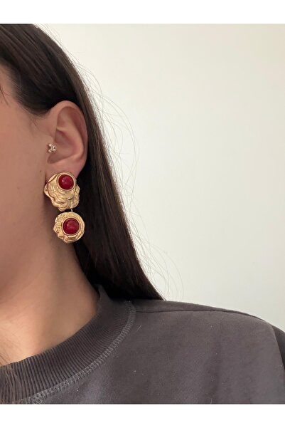 Charmist Steel Gold Burgundy Kray Earrings