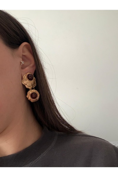 Charmist Çelik gold kahve kray küpe