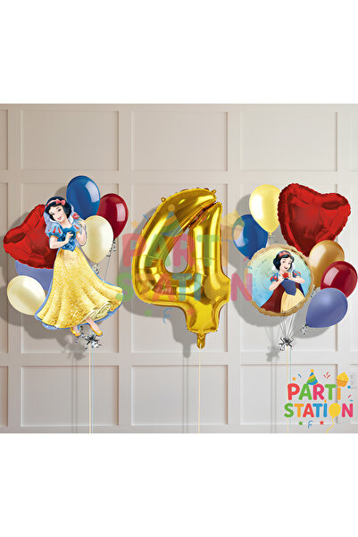 Parti Station مجموعة بالونات عيد ميلاد بعمر 4 سنوات بتصميم سنو وايت