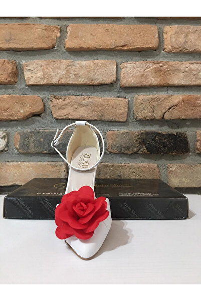 Zlato White Red Flower Detailed Women's High Heel Bridal Engagement Wedding S...