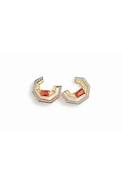 mischa jewelry أقراط برتقالية مرصعة بالزركون الذهبي - سلسلة فاخرة حديثة