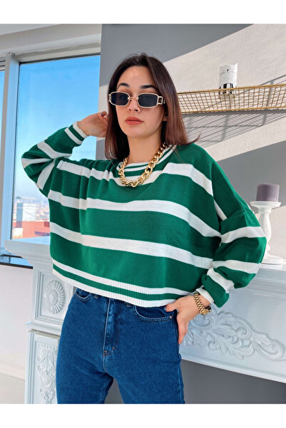 Perryes Women's Oversized Striped Crop Knit Sweater