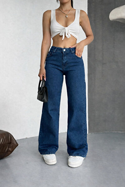 BM BALANCEMODA Women's Navy Blue High Waist Palazzo Jeans