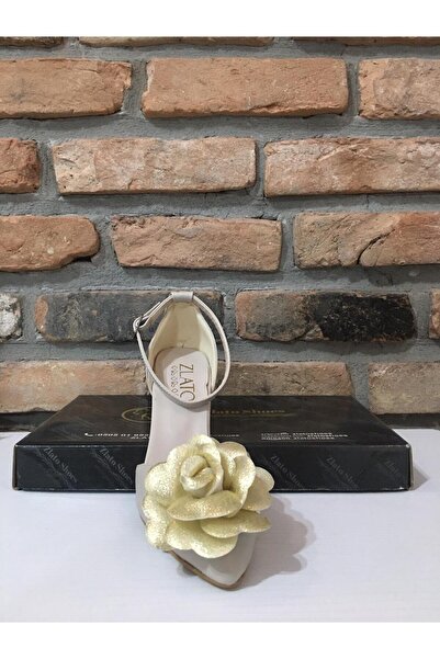 Zlato Beige Gold Floral Detailed Women's High Heeled Bridal Engagement Weddin...