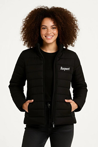 LUMİART Women's Micro Water Repellent Quilted B Printed Lined Zippered Bomber...