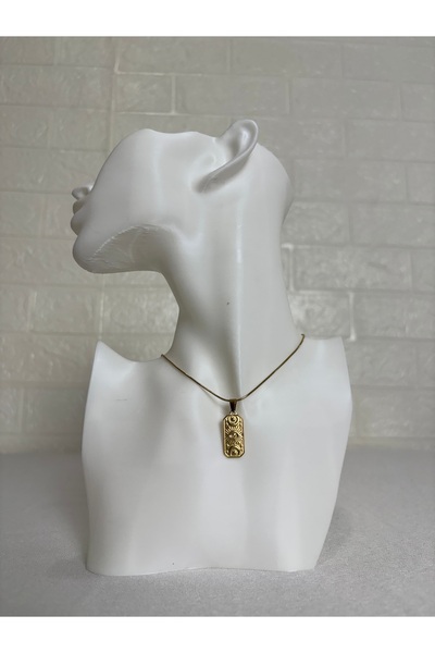 Butik Gold Color Symbol Patterned Rectangular Necklace