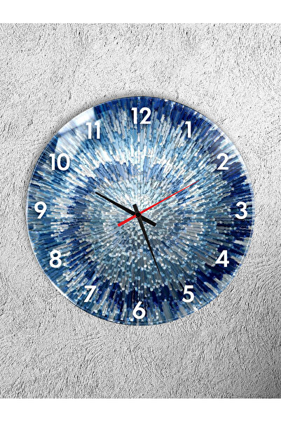 Olinpa Unbreakable Glass Wall Clock, Both Table and Clock, Blue Abstract Patt...