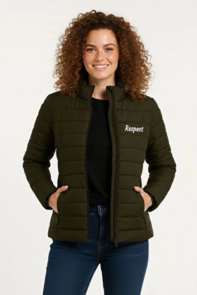 LUMİART Women's Micro Water Repellent Quilted B Printed Lined Zippered Bomber...