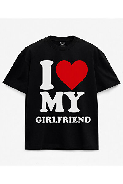 kun inaki i love my Girlfriend 14 Şubat Sevgililer Günü Özel Baskılı Siyah Un...