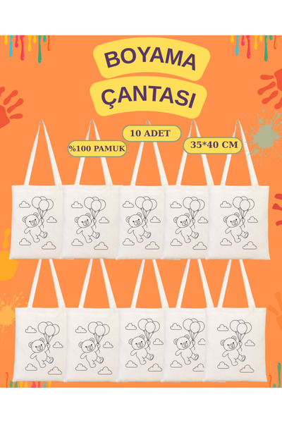 Cemira 10 Cute Bear Painting Bags with Balloons, Bag Painting Set 35*40 Cm, P...