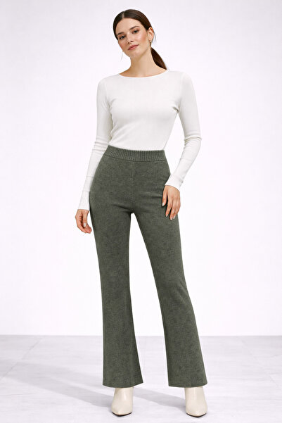 Bella Vita Fashion Yüksek Bel Fitilli Triko İspanyol Paça Rahat Kesim Pantalon