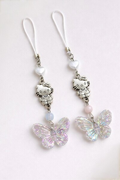 sleyshop Hello Kitty Çift Arkadaşlık Fiyonk Çanta Süsü Çanta Charm Telefon İp...