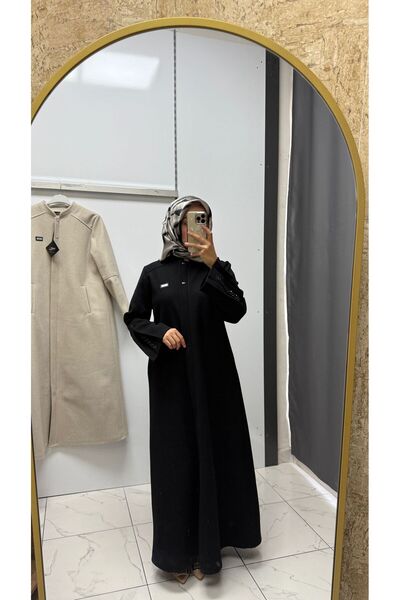 Sahra Tesettür KAŞE TAM BOY KAŞE FERMUARLI PARDESÜ SİYAH