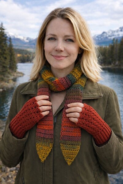 KMFashion Hand Knitted Croissant Scarf + Hand Knitted Gloves as a Gift |   Na...