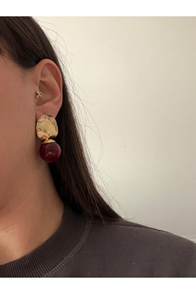 Charmist Steel Gold Burgundy Topcuk Earrings