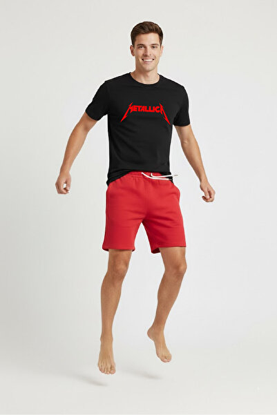 aytok tekstil 2-Piece Set Unisex Men Women Shorts T-Shirt Set Metallica