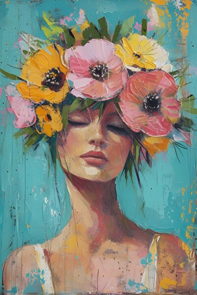 Generic (Unbranded) Tablou pe pânză cu fetiță cu flori 40x60 cm - Calitate pr...