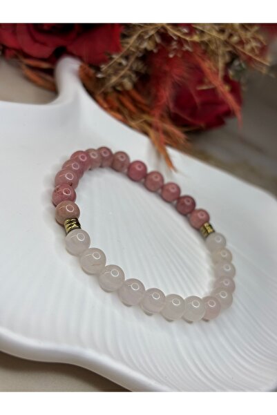 Moonstone Accessories سوار من حجر الرودونيت والكوارتز الوردي والهيماتيت الطبي...