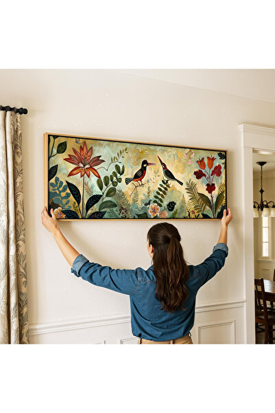 woodhomeworks Tek Parça Gerçek Ahşap Yatay Panorama Çerçeveli Tablo botanik v...