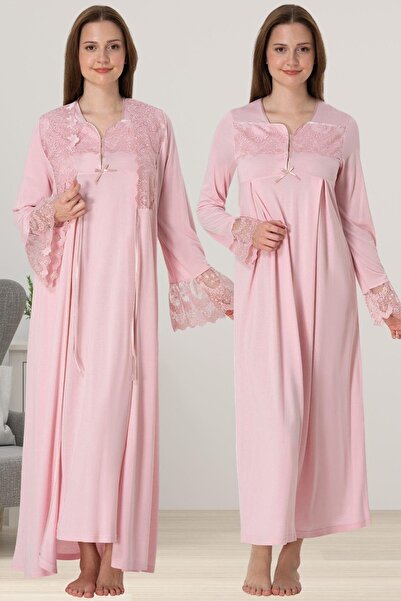by İGP Maternity Long Sleeve Nightgown Set with Dressing Gown