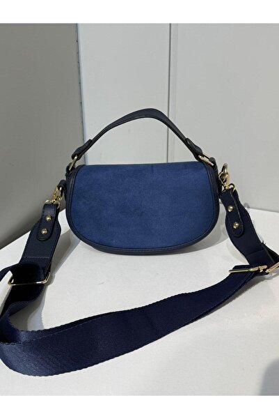 na nura collection Navy Blue Women's Suede Half Moon Model Hand and Shoulder Bag