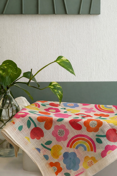 uhtico Kız Çocuk Pembe Gökkuşağı Desenli Pamuklu Eşarp 80*80cm, Ramazan Terav...