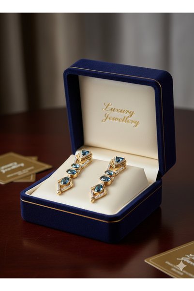 mischa jewelry Gold Zircon Stone Detailed Stylish Invitation Earrings-Geometric Premium Series