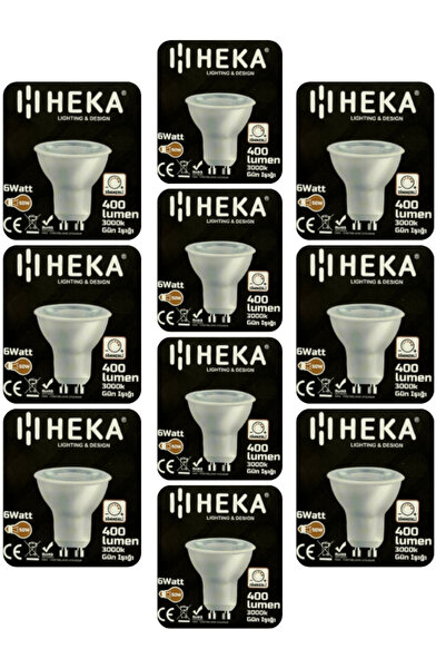 Heka (10 Adet) 6W (50W) 3000K (Sarı Işık) GU10 Duylu Dim Edilebilir Led Spot ...