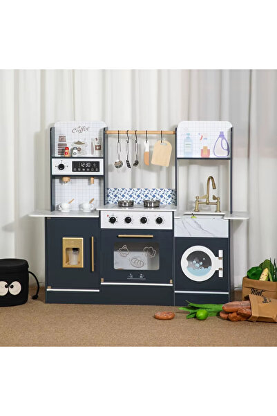 My modern game Wooden pretend kitchen toy for children with cooking utensils ...