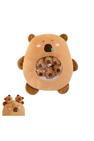 Impact Vision Capybara plush toy with 6 cubs, Brown, 50 cm, Impact Vision®