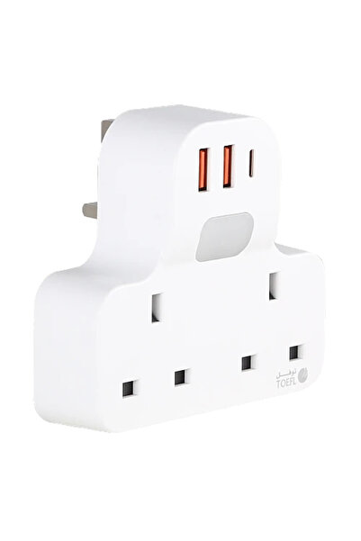 TOFEL توصيلة قابس جداري افياش ثلاثي 2 مع مدخل 2USB +Type-C توفل