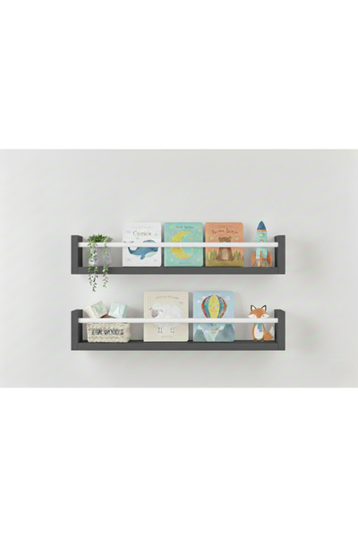 EGN WOODS 80X9 2-Piece Anthracite Mdf Baby Room Organizer Children's Room Mon...
