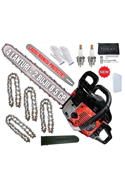 Campion Pachet SUPER Drujbă pe benzină de 8,5 CP + 4 lanțuri + 2 bujii + acce...