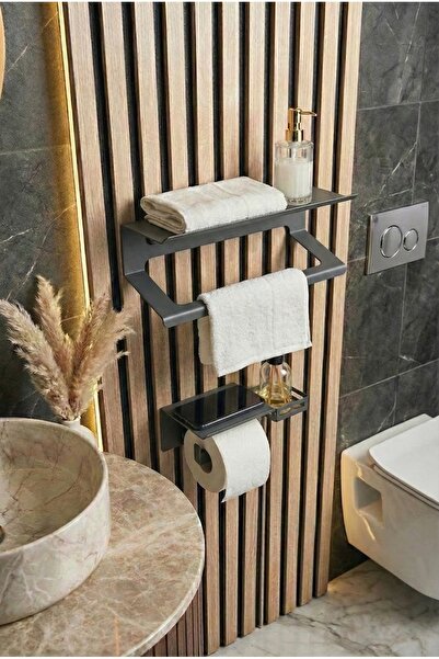 mee wall art Havluluk & Wc Kağıtlık Metal Set I Yapışkan Aparatı I Vida