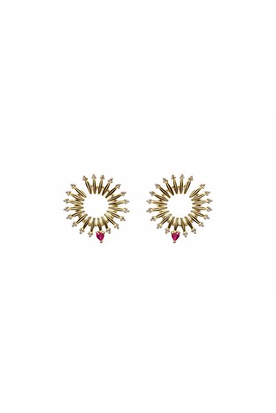 mischa jewelry أقراط على شكل قلب أحمر ذهبي مرصعة بالأحجار - سلسلة فاخرة لا تفقد بريقها