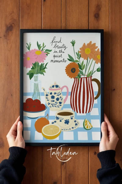 tablodea Cană de cafea cu detalii de lămâie și flori, tablou de bucătărie TD ...