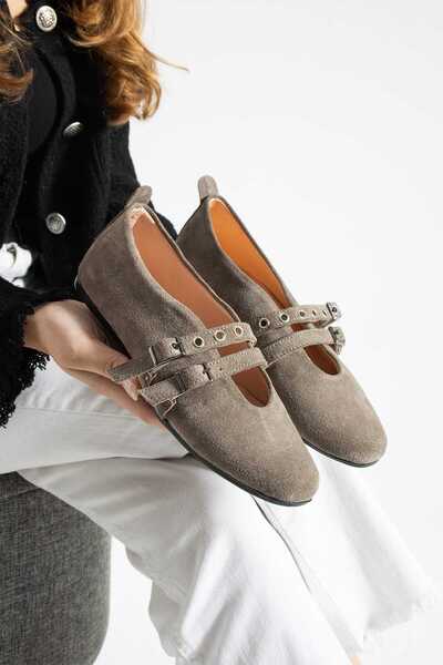 Vanessa Shoes Kadın Hakiki Deri Süet Tokalı Babet Günlük Ayakkabı