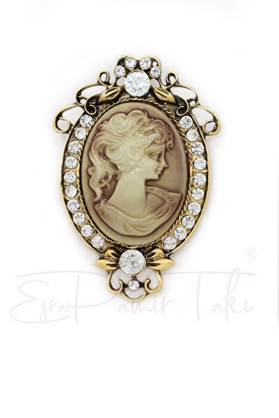 Esra Pamir Kristral Taşlı Kahve Rengi Renk Vintage Kolye Ucu ve Broş