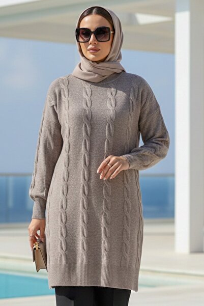 N.S NEVA STYLE Knitted Detailed Mink Hijab Sweater 60051V