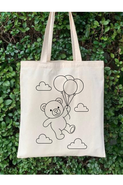 Cemira Cute Bear Painting Bag with Balloons (Paintable Cloth Bag)