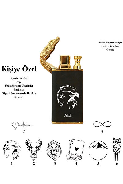MIL SWIPE Kişiye Özel Çakmak Çift Alev Gazlı Ejderha Alevi Çakmak Kişiselleşt...