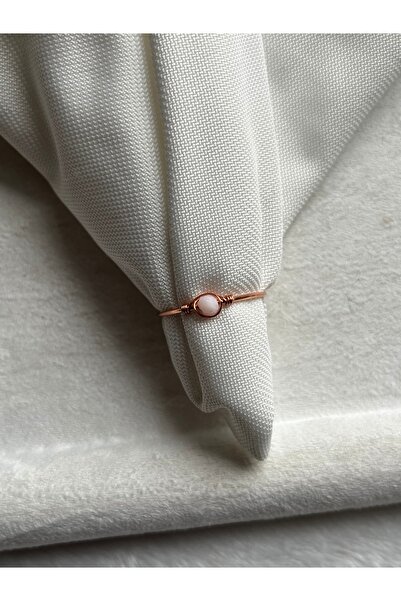 Pel Design Minimal Pink Natural Stone Adjustable Copper Color Wire Ring