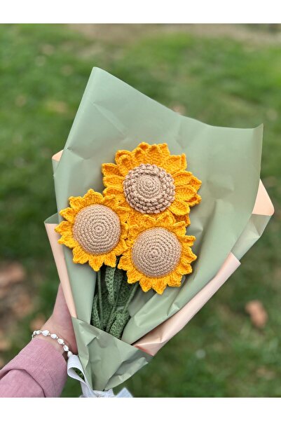 Hobievim3 3-Piece Knitted Sunflower Bouquet